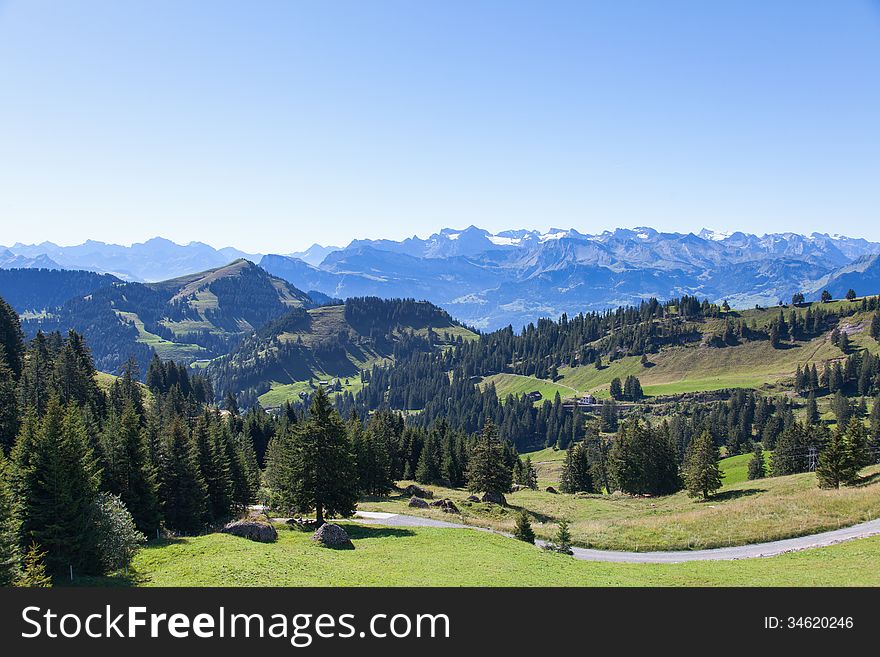 Mountain landscape. Mt. Rigi, Switzerland. Very beginning of September.