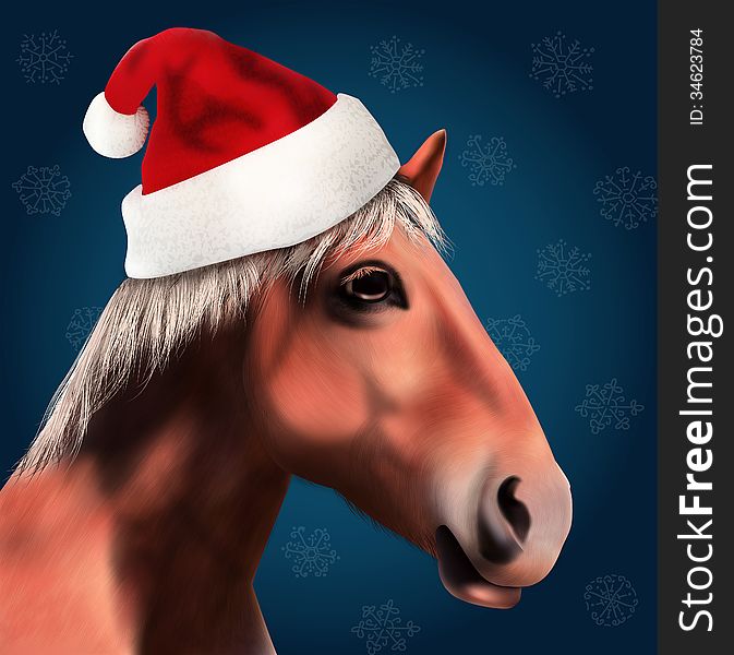 3D Horse with Santa Claus Hat Graphic