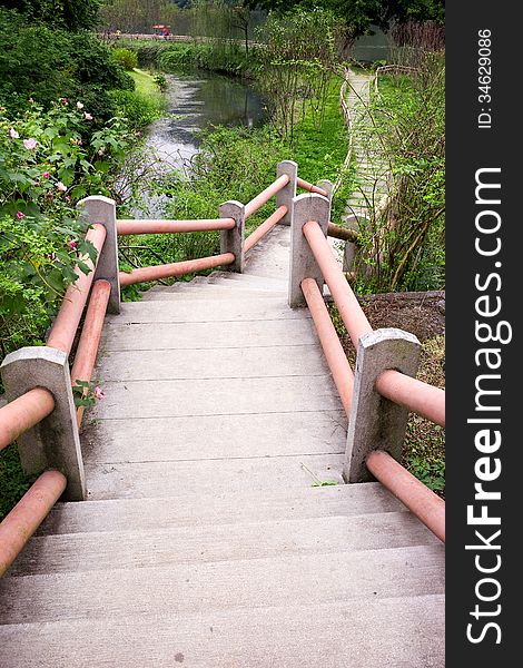 Concrete stairway path in park. Concrete stairway path in park