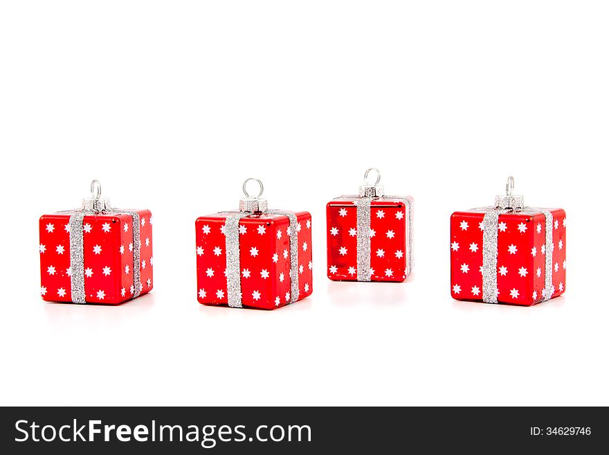 Red Christmas toys on a white background. Red Christmas toys on a white background