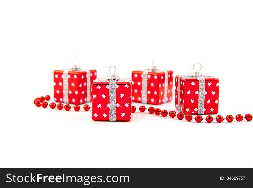 Red Christmas toys on a white background. Red Christmas toys on a white background