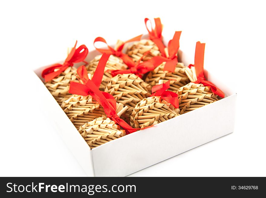 Red Christmas toys on a white background. Red Christmas toys on a white background