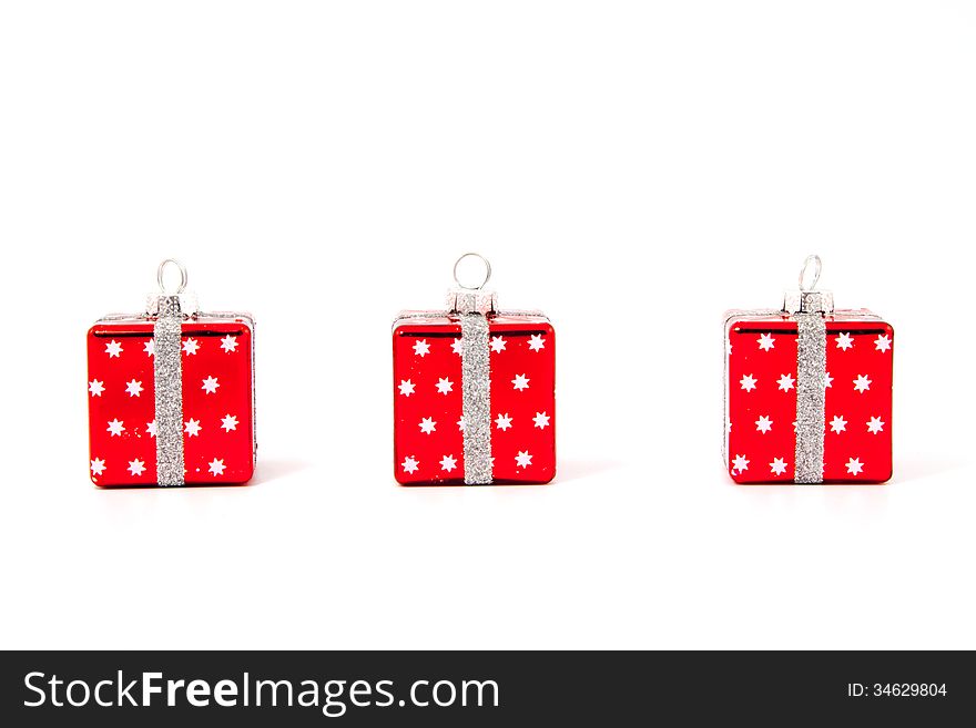 Red Christmas toys on a white background. Red Christmas toys on a white background