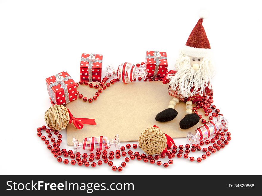 Red Christmas toys on a white background. Red Christmas toys on a white background