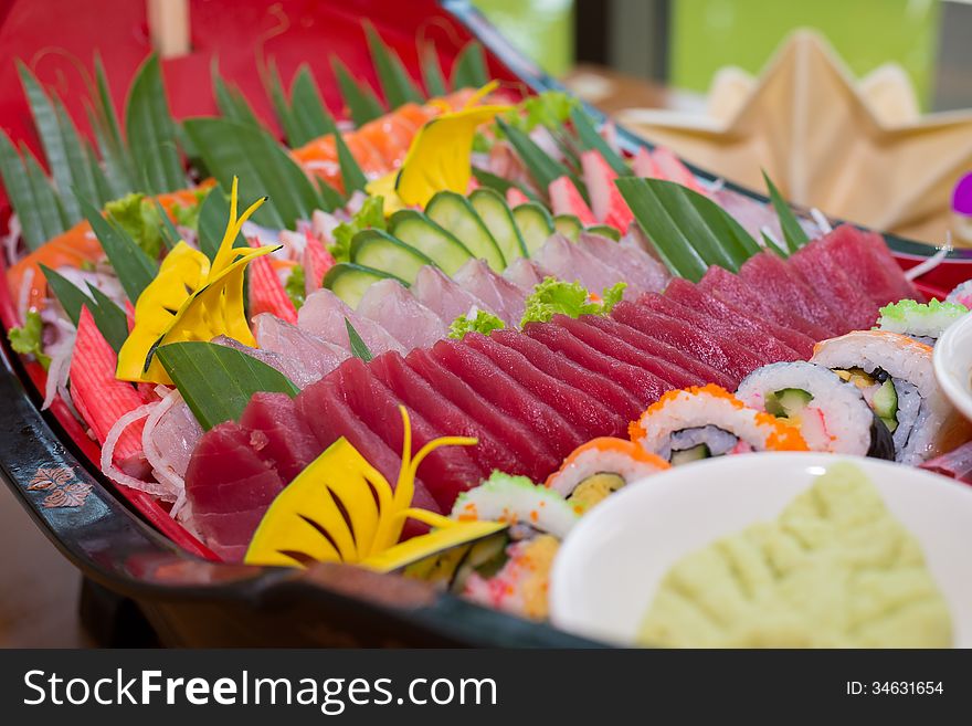 Sashimi set variety mix in boat bowl