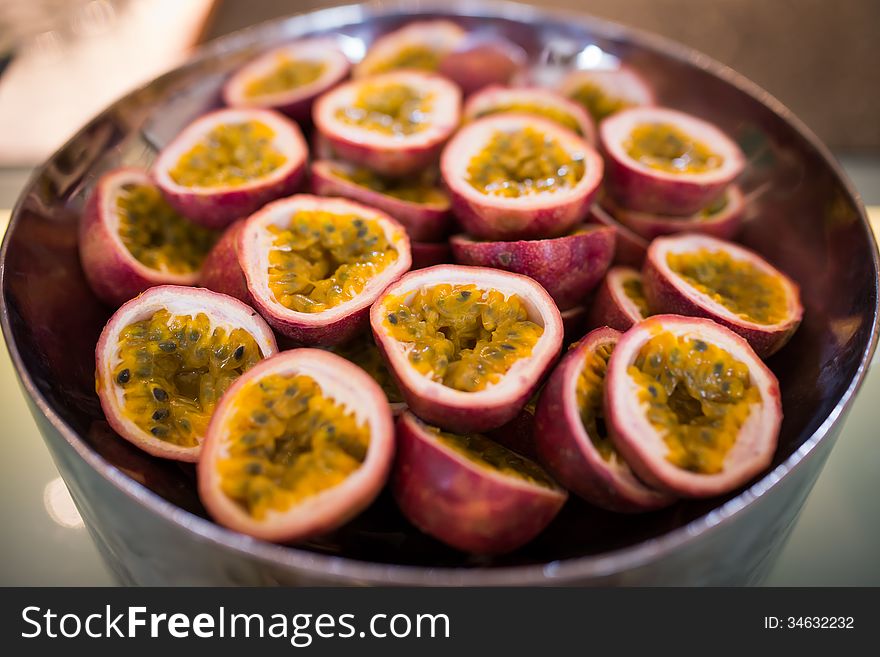 Pile of sliced ripe passion fruit