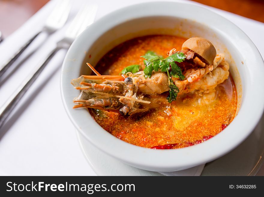 Tom yam ,Thai traditional spicy soup with river prawn. Tom yam ,Thai traditional spicy soup with river prawn