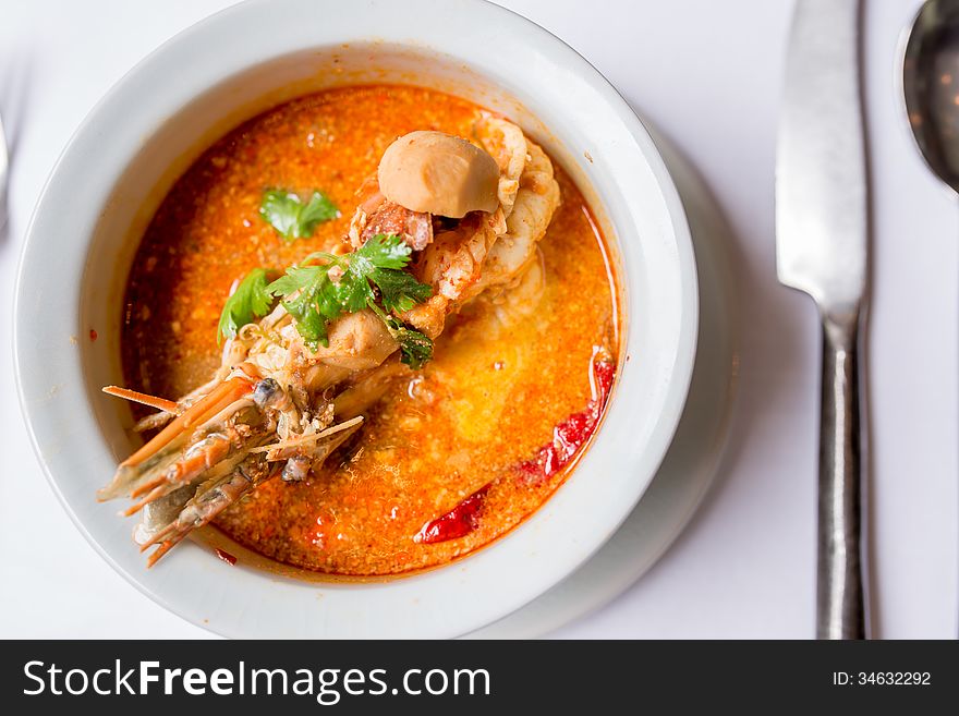 Tom yam ,Thai traditional spicy soup with river prawn. Tom yam ,Thai traditional spicy soup with river prawn