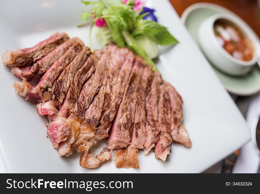 Beef sliced steak grilled