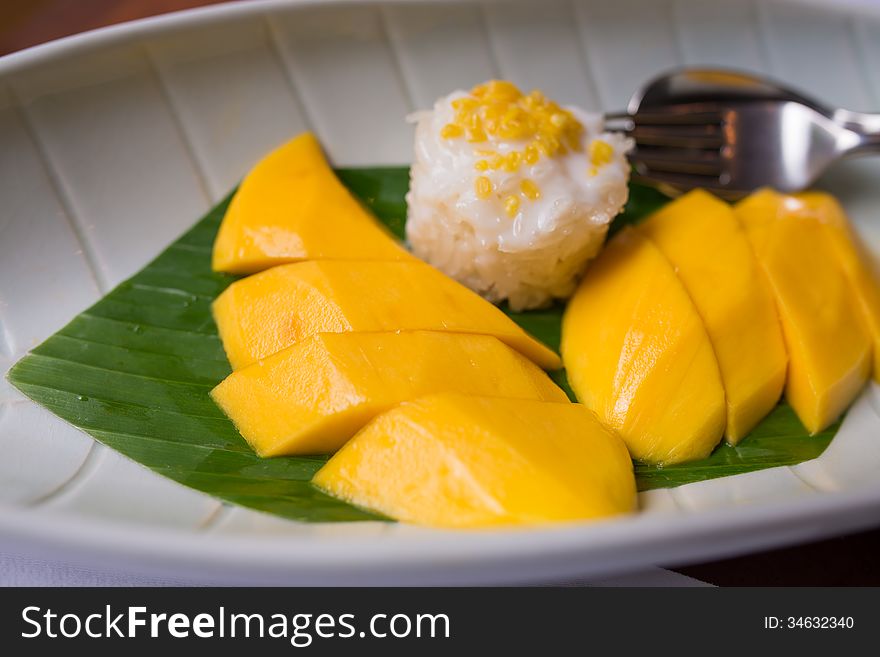 Fresh ripe mango sticky rice Thai style dessert