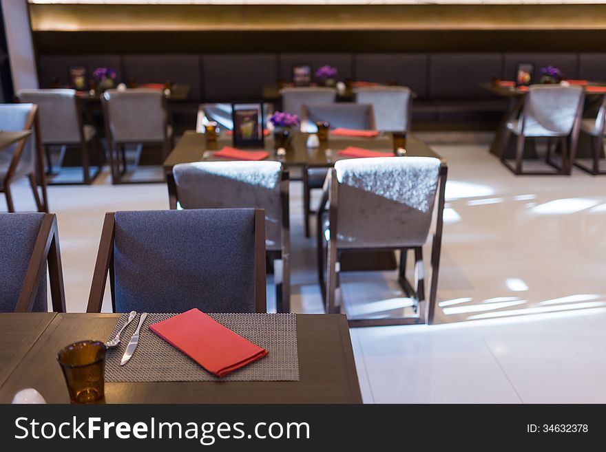 Table dining set in restaurant