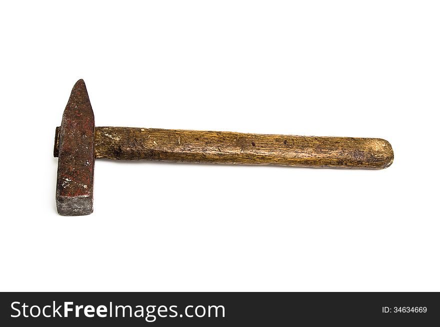 Old small hammer isolated in white background