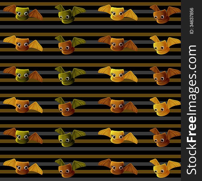 Cute Halloween Bats with horizontal stripes background. Cute Halloween Bats with horizontal stripes background