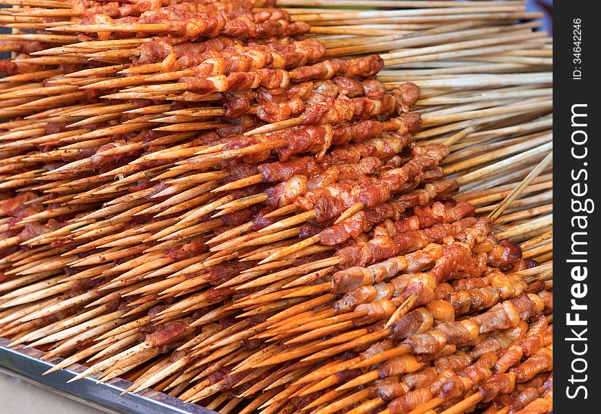 Shish kebab in a food stall. Shish kebab in a food stall