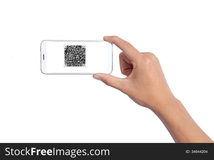 Man hand holding smart phone like , isolated on white background