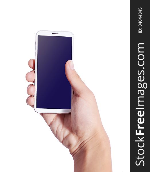 Man hand holding smart phone like phones , isolated on white background. Man hand holding smart phone like phones , isolated on white background