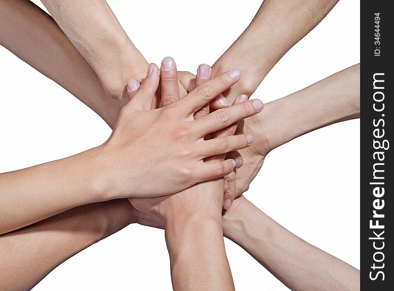 Hands ring teamwork isolated on white background. Hands ring teamwork isolated on white background