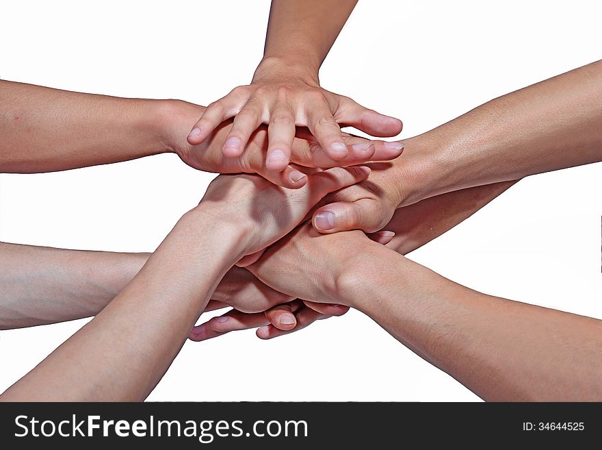 Hands ring teamwork isolated on white background. Hands ring teamwork isolated on white background