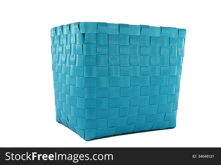 Wicker blue plastic box isolated on white background