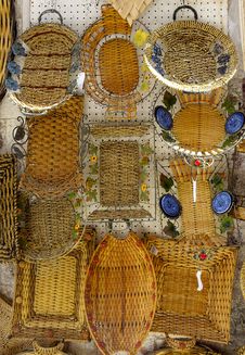 Wicker Woven Baskets Hand Hanging Royalty Free Stock Image Wicker Woven Baskets Hand Hanging Royalty Free Stock Image