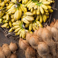 Fresh Coconuts And Bananas At Market Place Stock Images Fresh Coconuts And Bananas At Market Place Stock Images