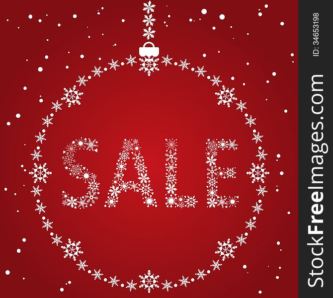 Christmas sale red design template into Christmas ball made of snowflakes. Christmas sale red design template into Christmas ball made of snowflakes.