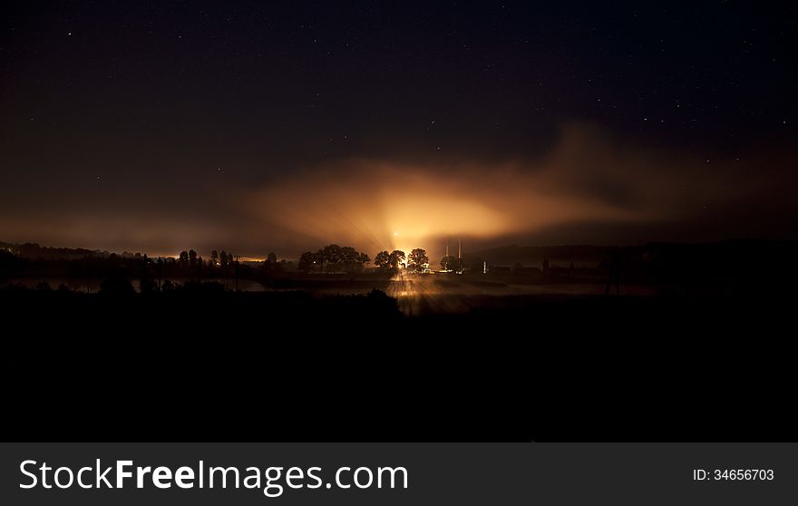 Night fog over the ponds.