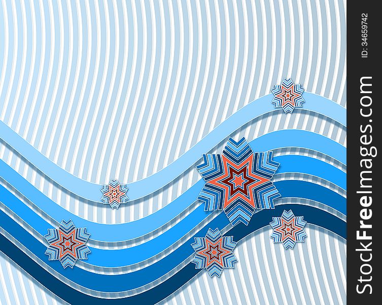 Modern winter background with blue ribbons with snowflakes