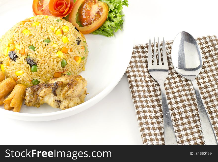 Main food American fried rice isolated on white background