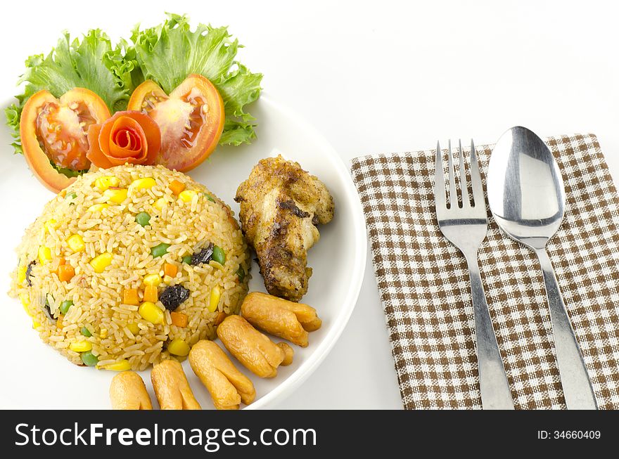 Main food American fried rice isolated on white background