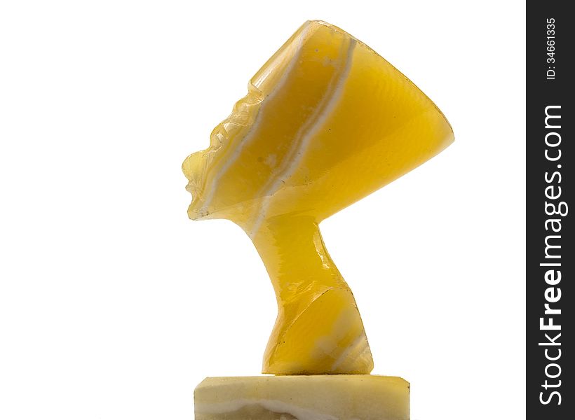 Nefertiti in yellow stone isolated over white