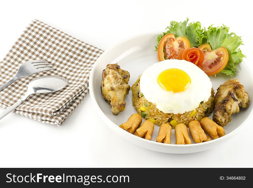Main food American fried rice on white background. Main food American fried rice on white background