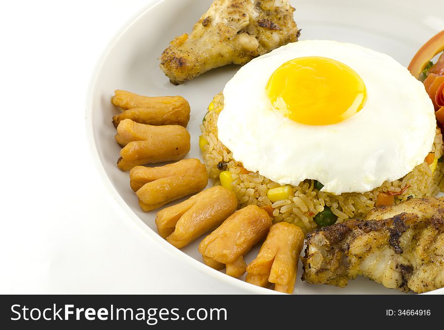 Main food American fried rice on white background. Main food American fried rice on white background