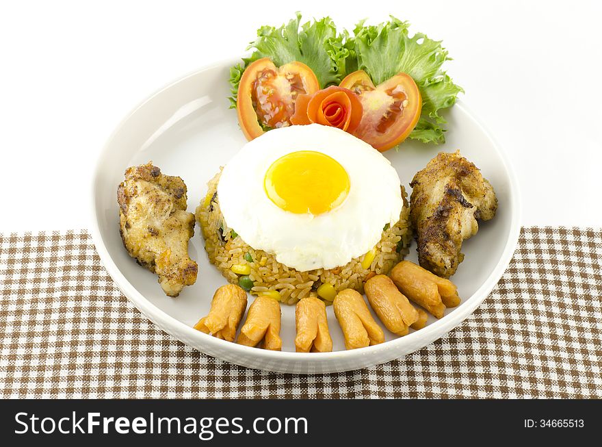 Main food American fried rice on white background. Main food American fried rice on white background