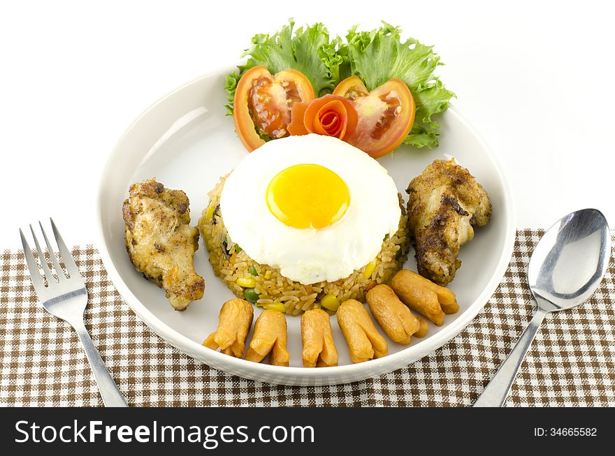 Main food American fried rice on white background. Main food American fried rice on white background