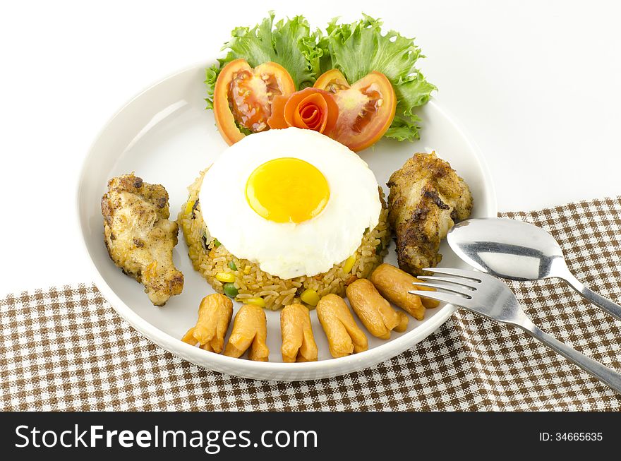 Main food American fried rice on white background. Main food American fried rice on white background