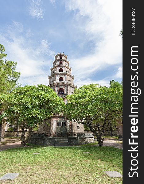 Tower in Thien Mu Pagoda, Hue, Vietnam. Unesco World Heritage Site.