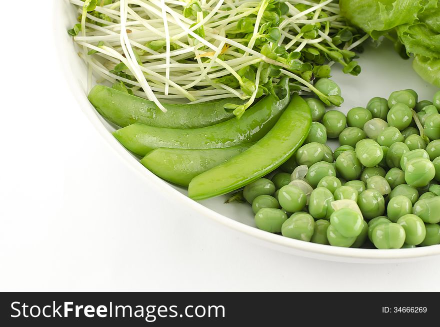 Green Vegetable On White Dish Isolated On White Background