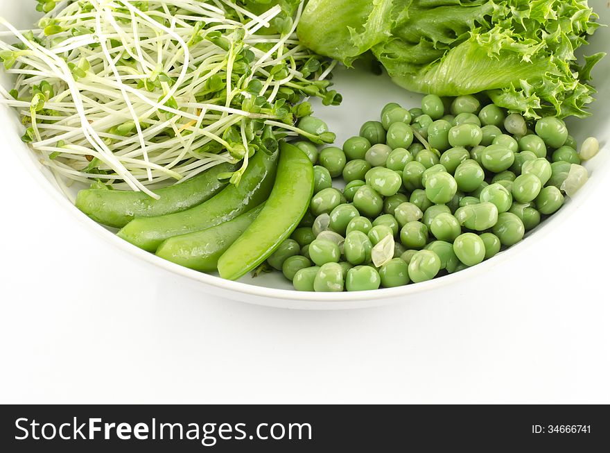 Green Vegetable On White Dish Isolated On White Background