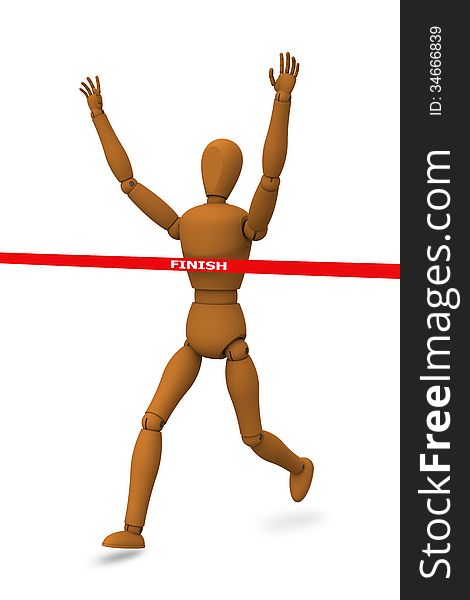 3D model of puppet robot running to finish line. 3D model of puppet robot running to finish line