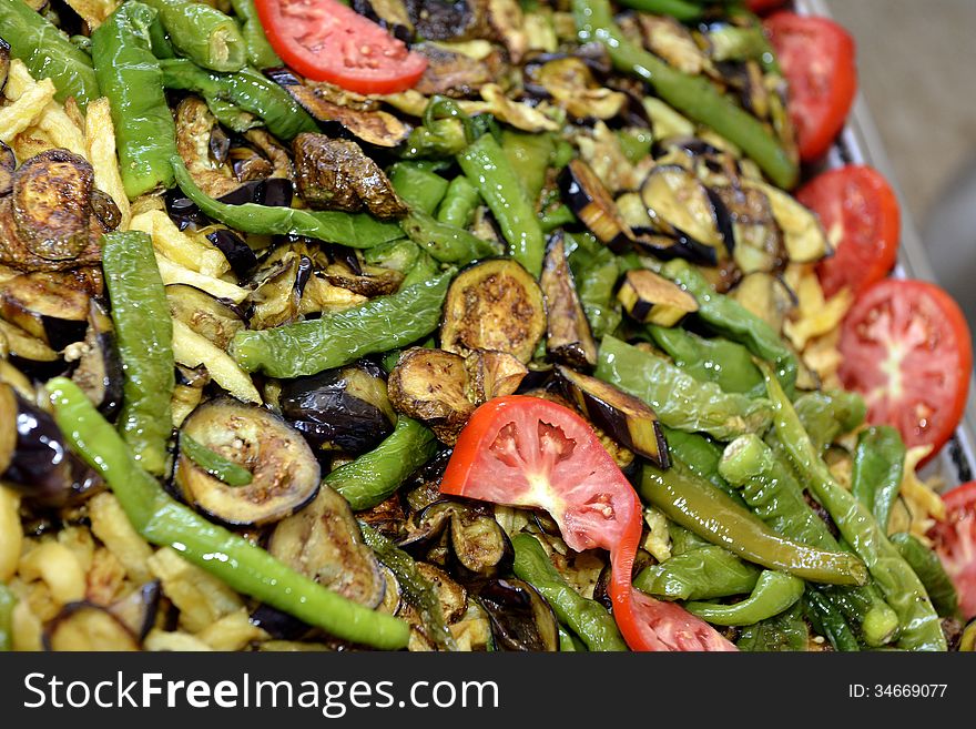 Mediterranean vegetables cooking in a pan