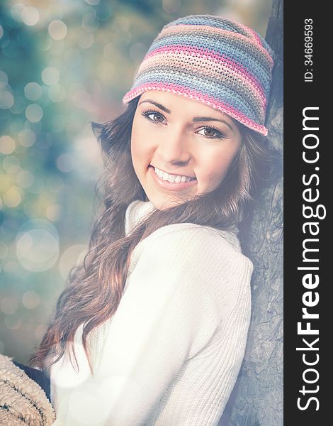 Portrait of a beautiful girl in the park in autumn. Portrait of a beautiful girl in the park in autumn