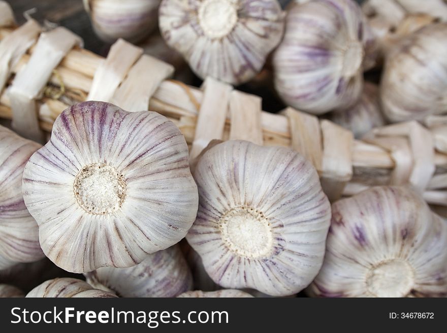 Beautiful braid garlic close up shot