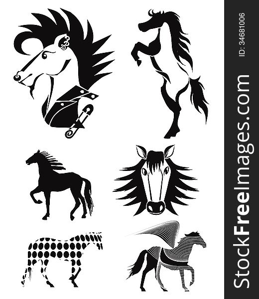 Silhouettes Of Horses. Set 4