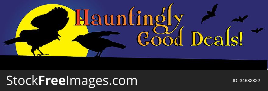Hauntingly Good Deals! words or text with crows or ravens advertisement starter