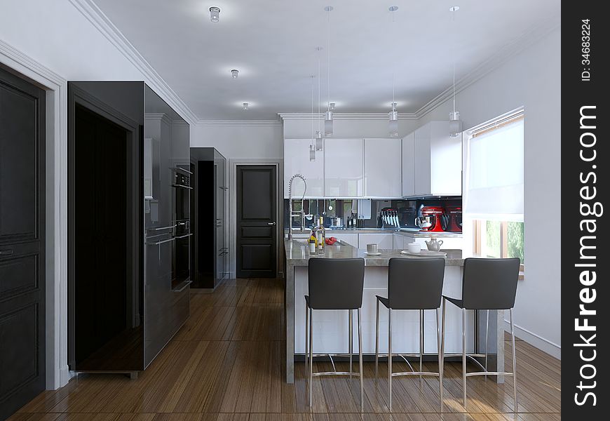 Interior of modern kitchen, 3c render. Interior of modern kitchen, 3c render