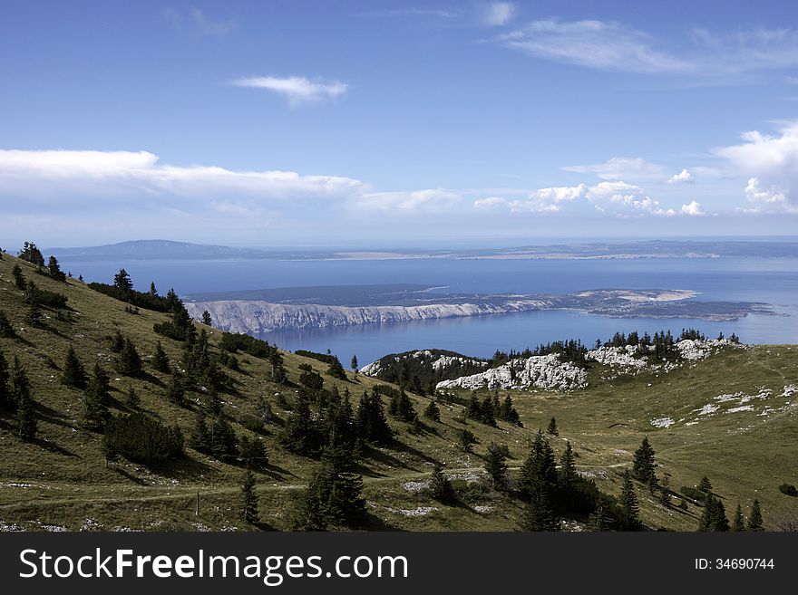 View on the islands in the Adriatic sea from Velebit National Park in Croatia. View on the islands in the Adriatic sea from Velebit National Park in Croatia
