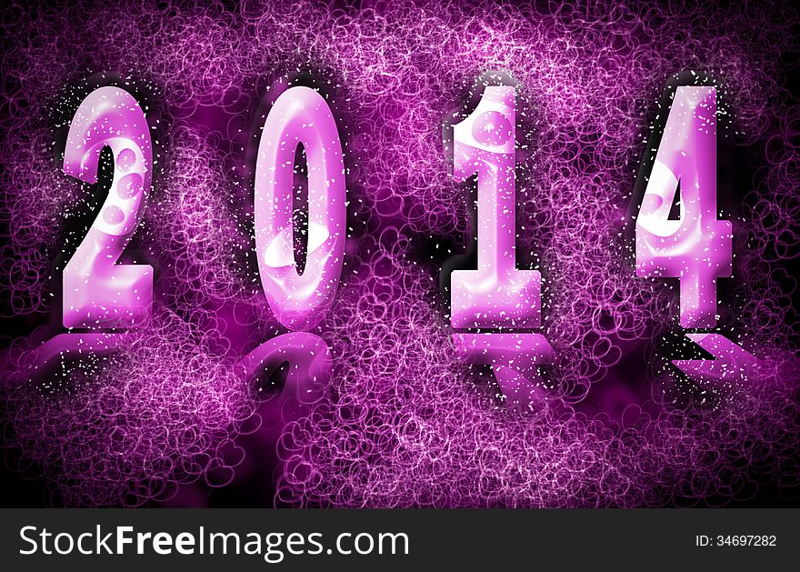 Happy new year 2014 abstract text with candy on heart bokeh background