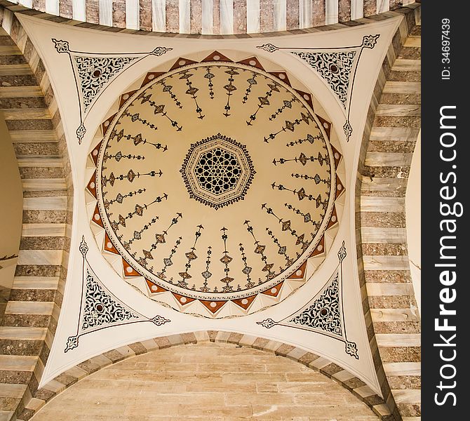 Elaborate design of one of the exterior domes to the courtyard of the Suleymaniye Mosque, Istanbul, Turkey. Elaborate design of one of the exterior domes to the courtyard of the Suleymaniye Mosque, Istanbul, Turkey