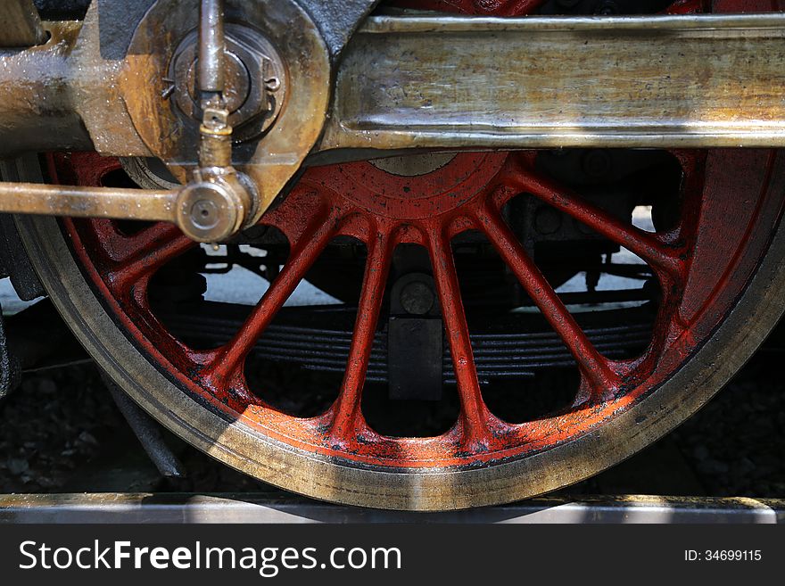 Detail of the wheel of the old steam locomotive. Detail of the wheel of the old steam locomotive